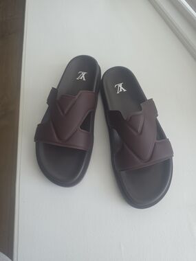 Louis Vuitton Men's Dark Brown LV Logo Slide Sandals